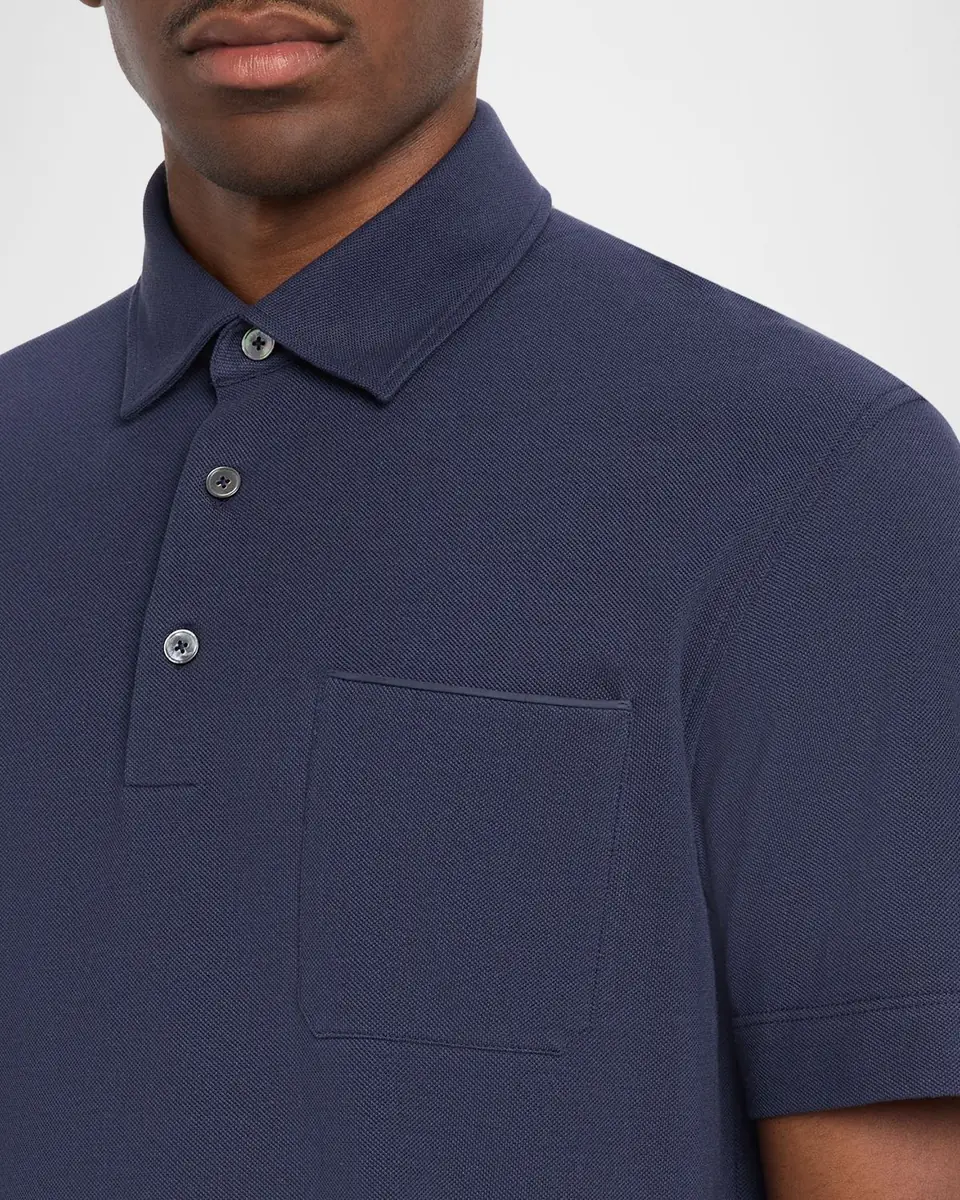 Zegna Men's Pique Polo Shirt with Leather-Trim Pocket | Thumbnail 9 Zegna Men's Pique Polo Shirt with Leather-Trim Pocket | Thumbnail 9