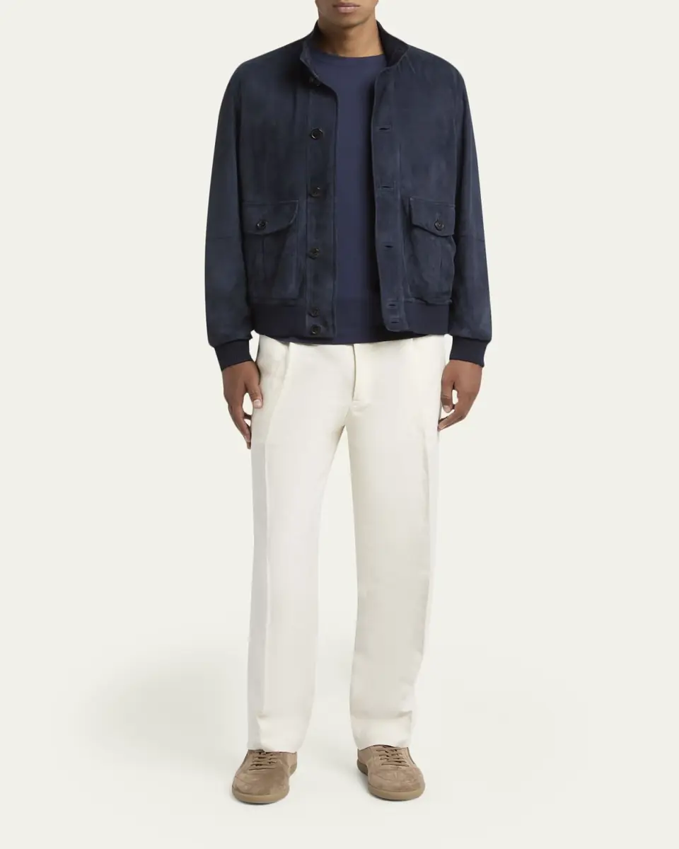 ZEGNA Men's Dark Indigo Blue Suede Blouson | Thumbnail 2