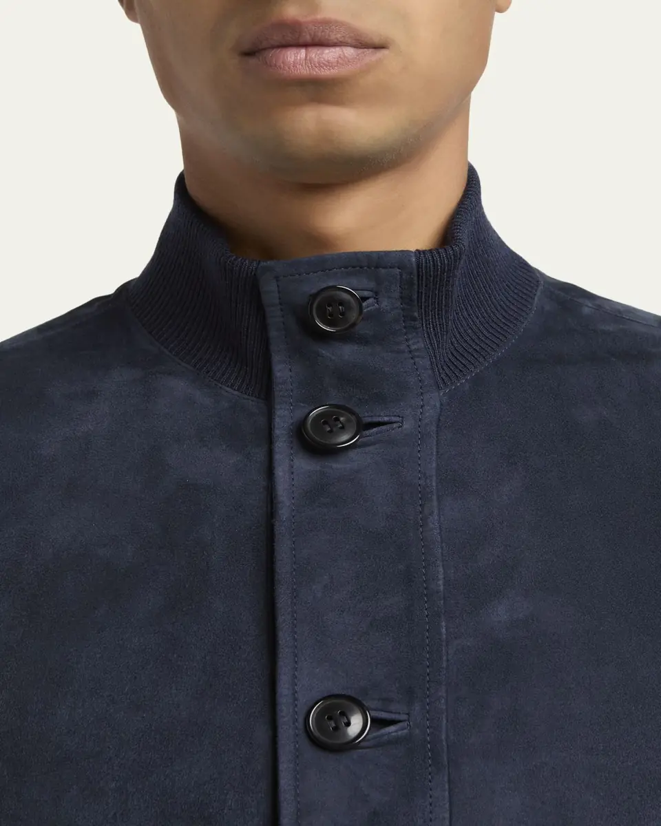 ZEGNA Men's Dark Indigo Blue Suede Blouson | Thumbnail 5