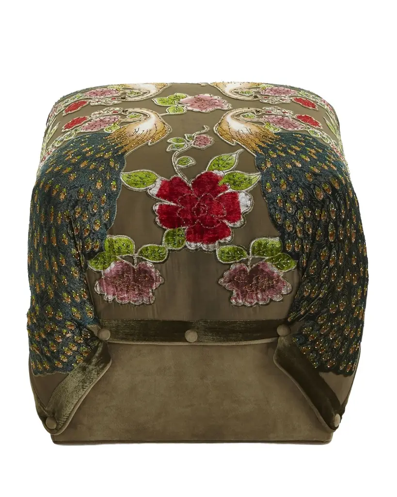 Haute House Peacock Cube Ottoman | Image 1 Haute House Peacock Cube Ottoman | Image 1