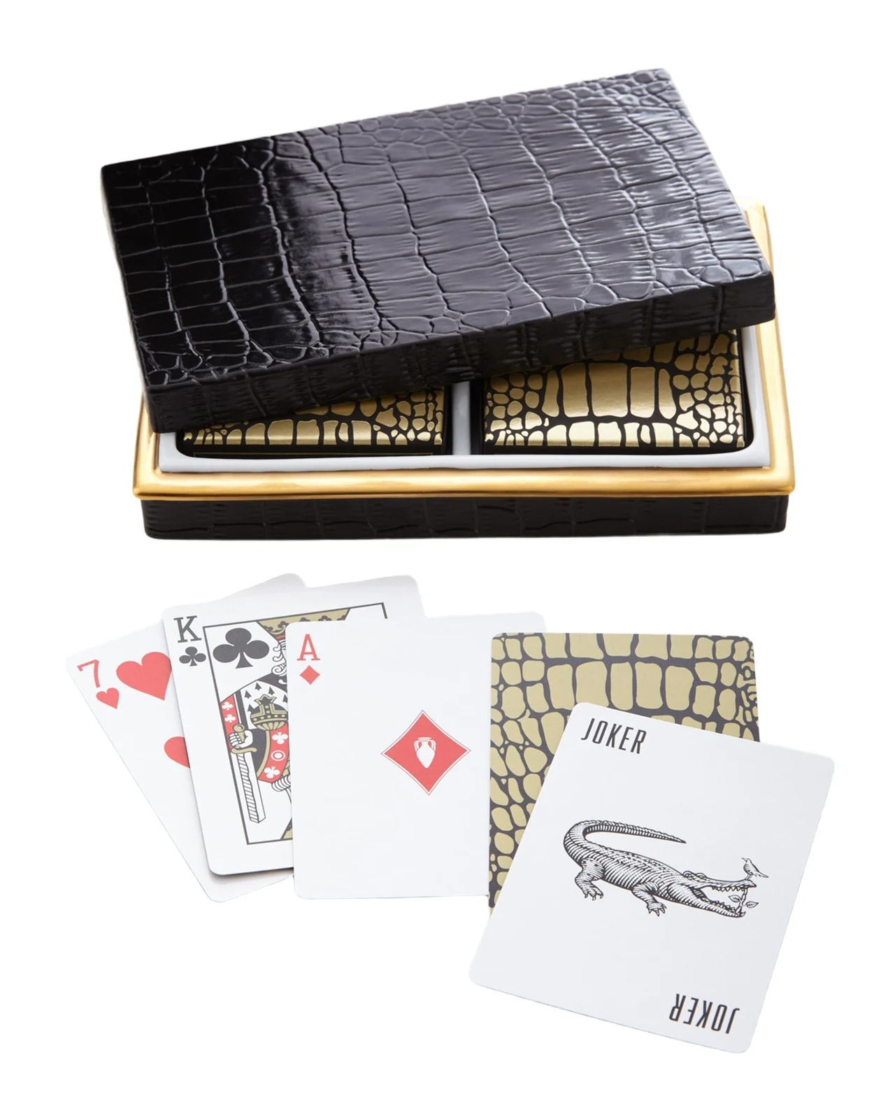 L'Objet Crocodile-Embossed Box with Playing Cards