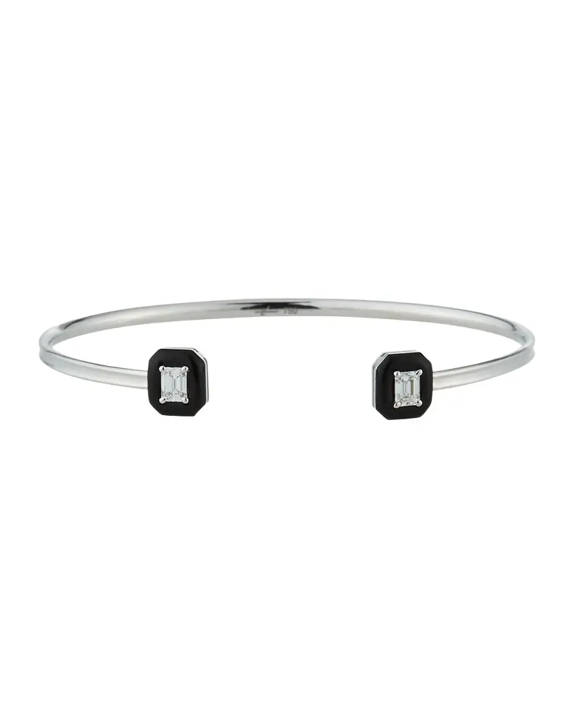 Oui 18k White Gold Diamond & Black Enamel Octagon Bangle Bracelet Oui 18k White Gold Diamond & Black Enamel Octagon Bangle Bracelet