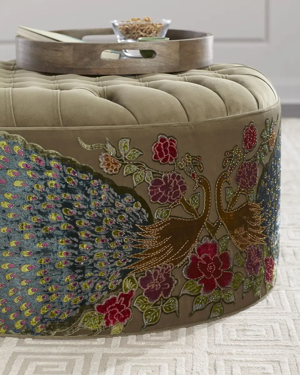 Haute House Round Peacock Ottoman | Thumbnail 4 Haute House Round Peacock Ottoman | Thumbnail 4