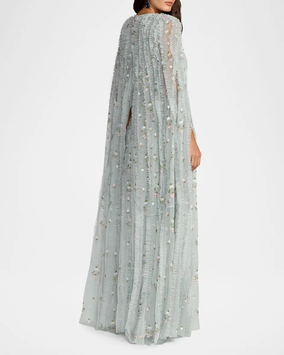 Mac Duggal Embroidered Cape-Sleeve Mesh Gown | Thumbnail 2 Mac Duggal Embroidered Cape-Sleeve Mesh Gown | Thumbnail 2