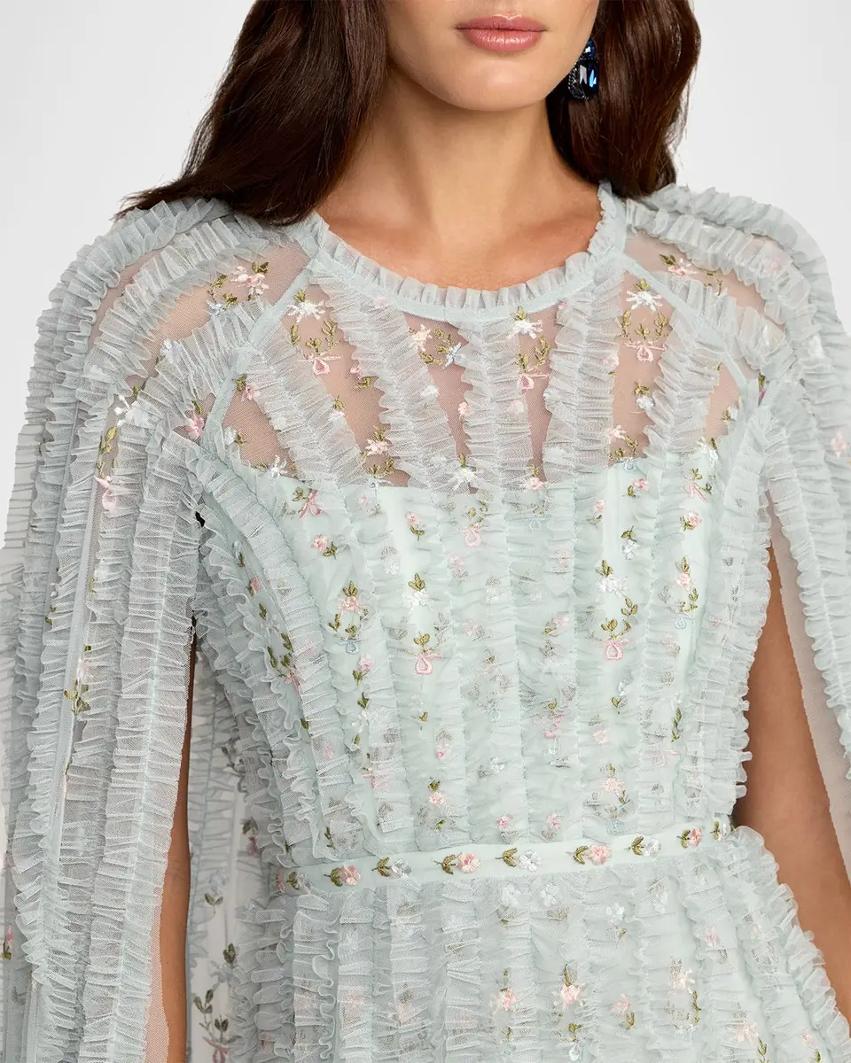 Mac Duggal Embroidered Cape-Sleeve Mesh Gown | Thumbnail 4 Mac Duggal Embroidered Cape-Sleeve Mesh Gown | Thumbnail 4