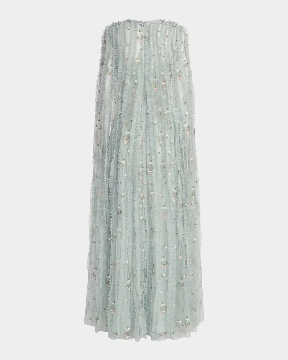 Mac Duggal Embroidered Cape-Sleeve Mesh Gown | Thumbnail 5 Mac Duggal Embroidered Cape-Sleeve Mesh Gown | Thumbnail 5