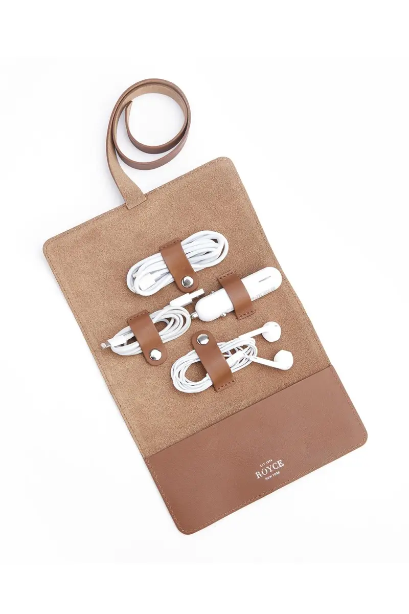 Royce New York Monogrammed Leather Tech Cord Accessory Organizer, Personalized | Thumbnail 5