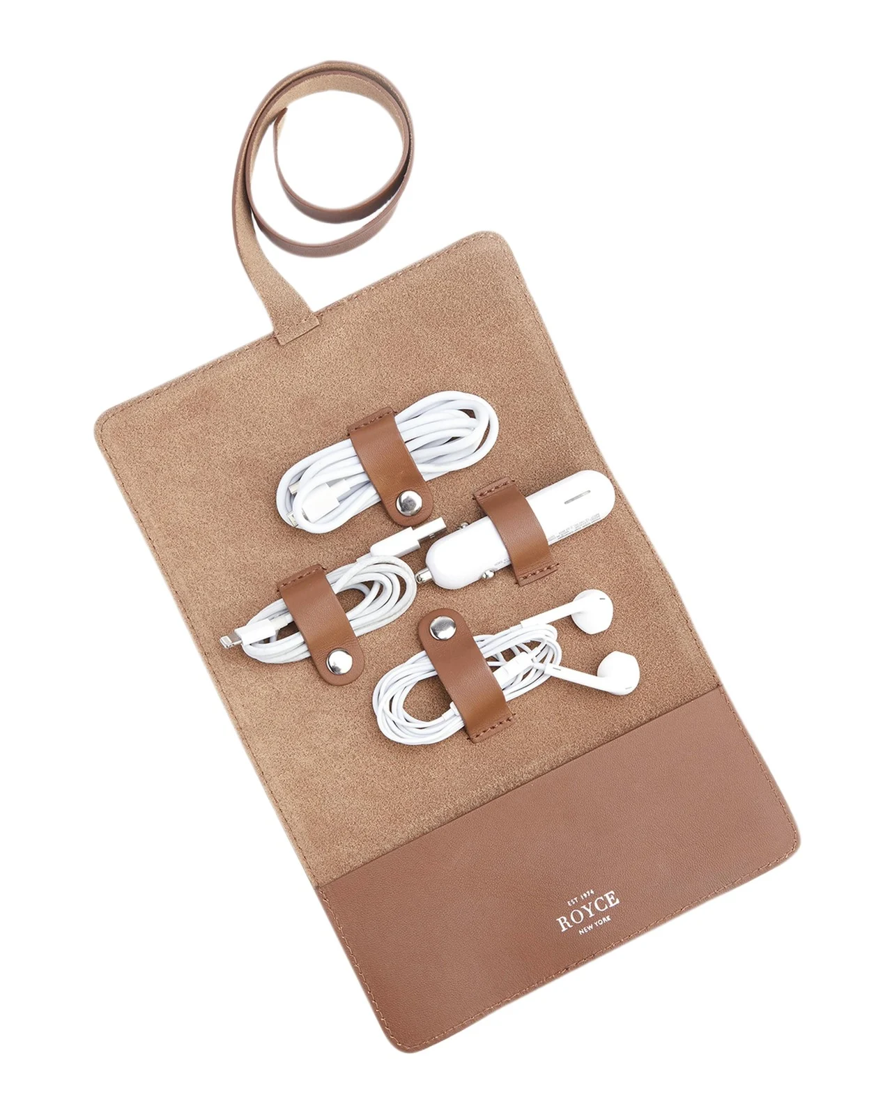 Royce New York Monogrammed Leather Tech Cord Accessory Organizer, Personalized