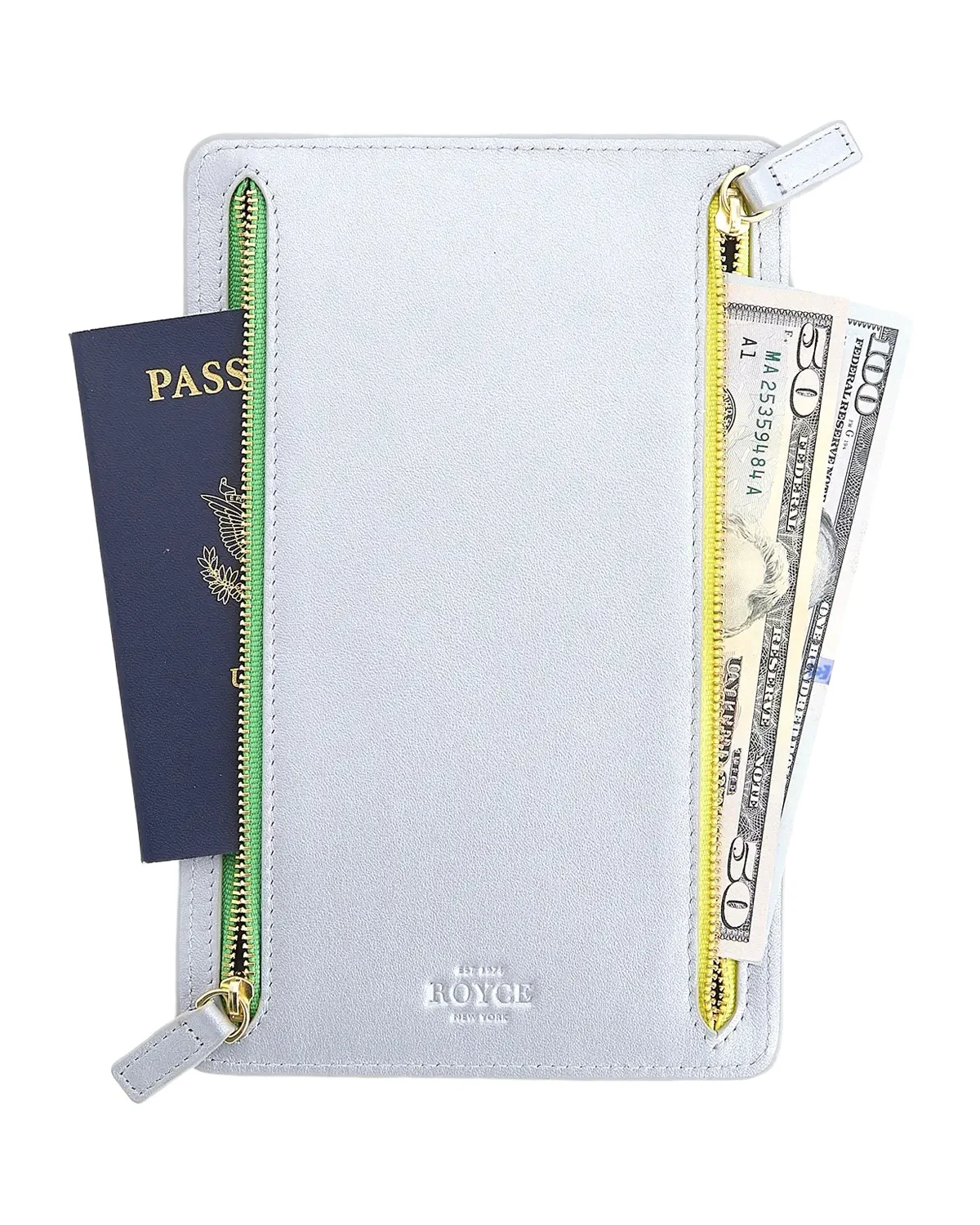 Royce New York Monogrammed Leather RFID Blocking Foup Zip Travel Organizer