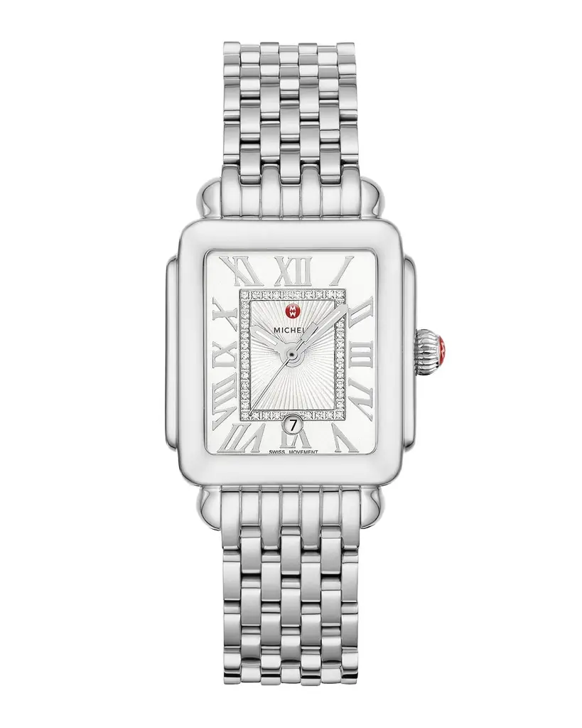 Michele Deco Madison Mid Diamond-Dial Watch, Silver/White