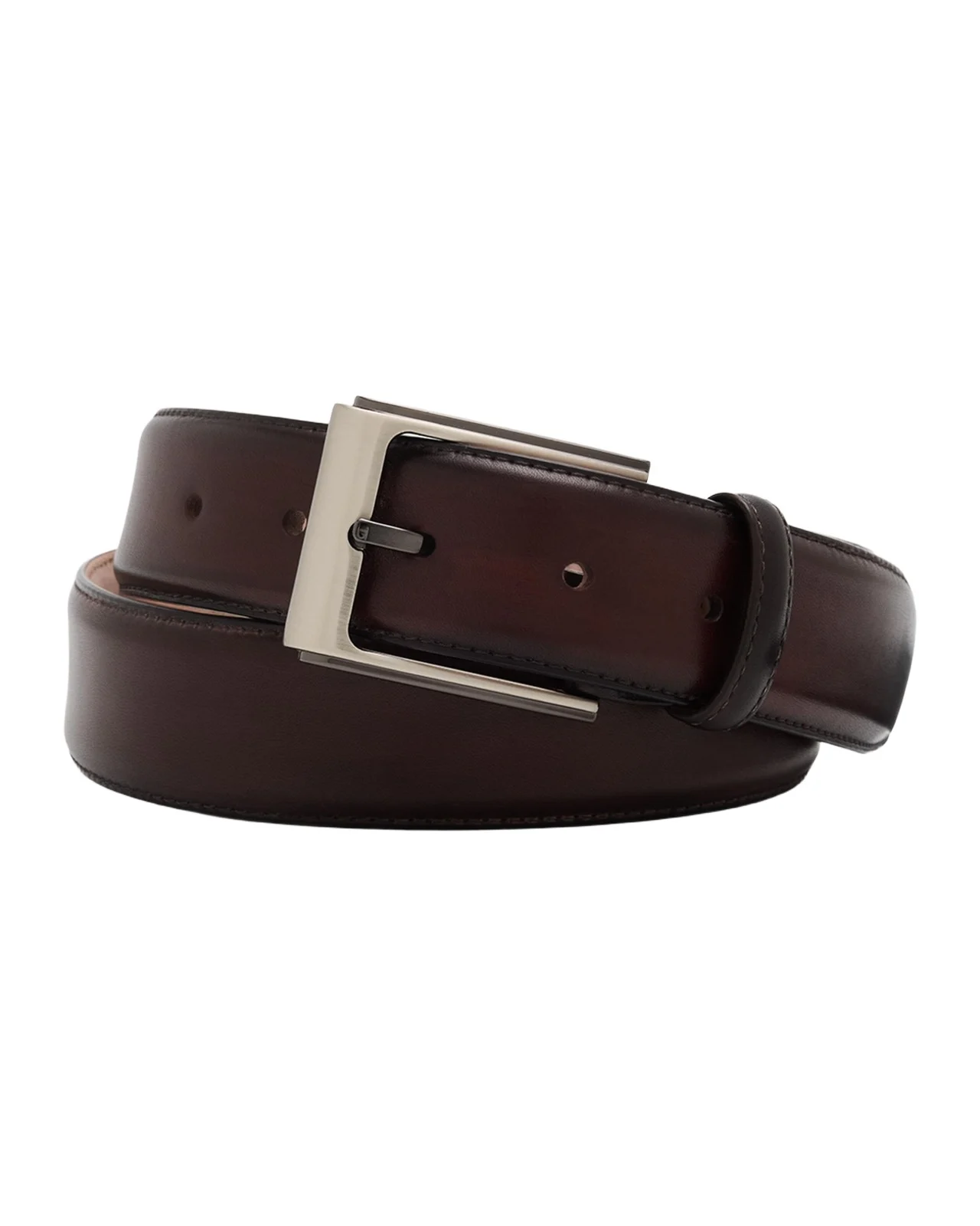 Magnanni Men's Patina Leather Rectangle-Buckle Belt