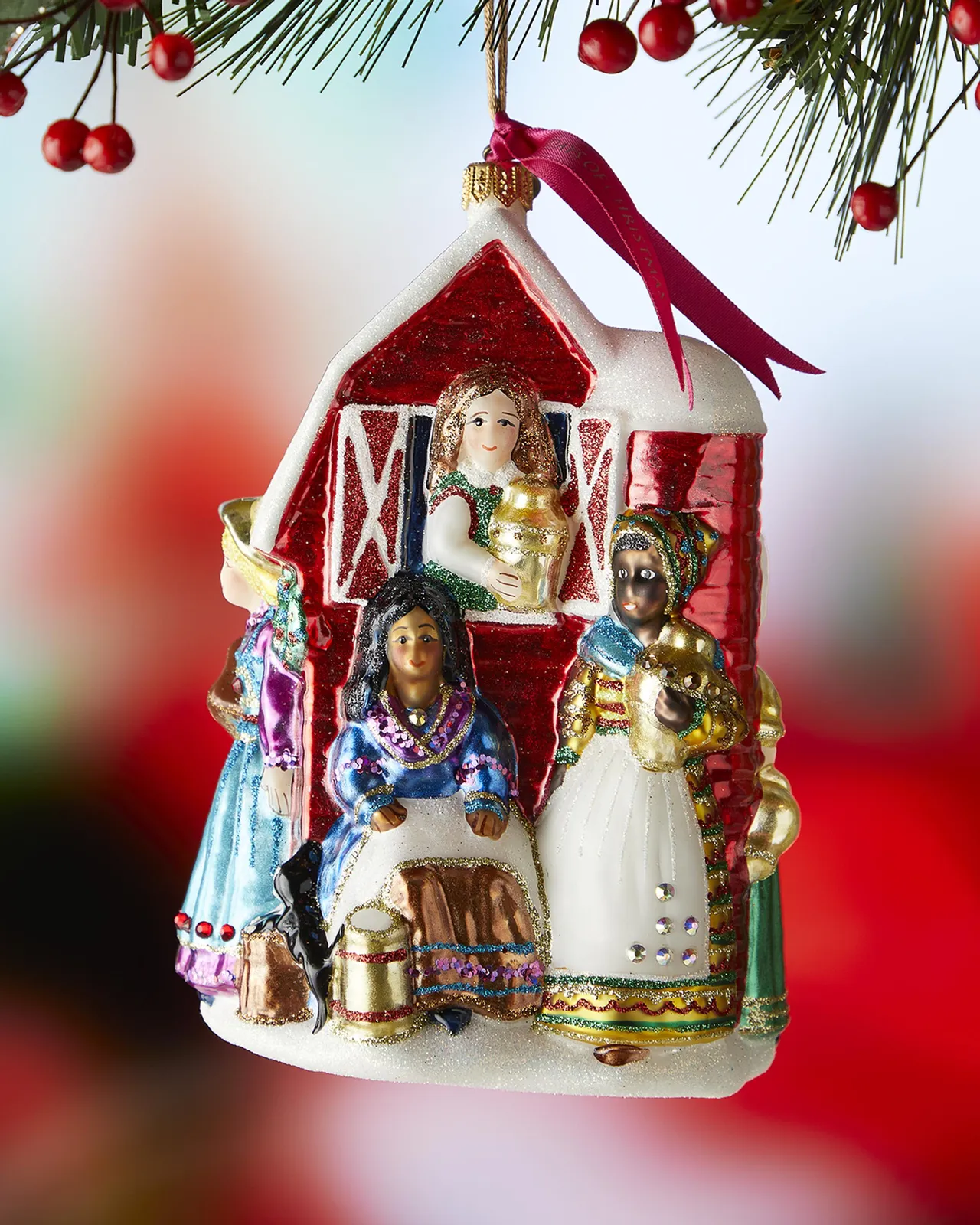Eight Maids A-Milking Glass Ornament