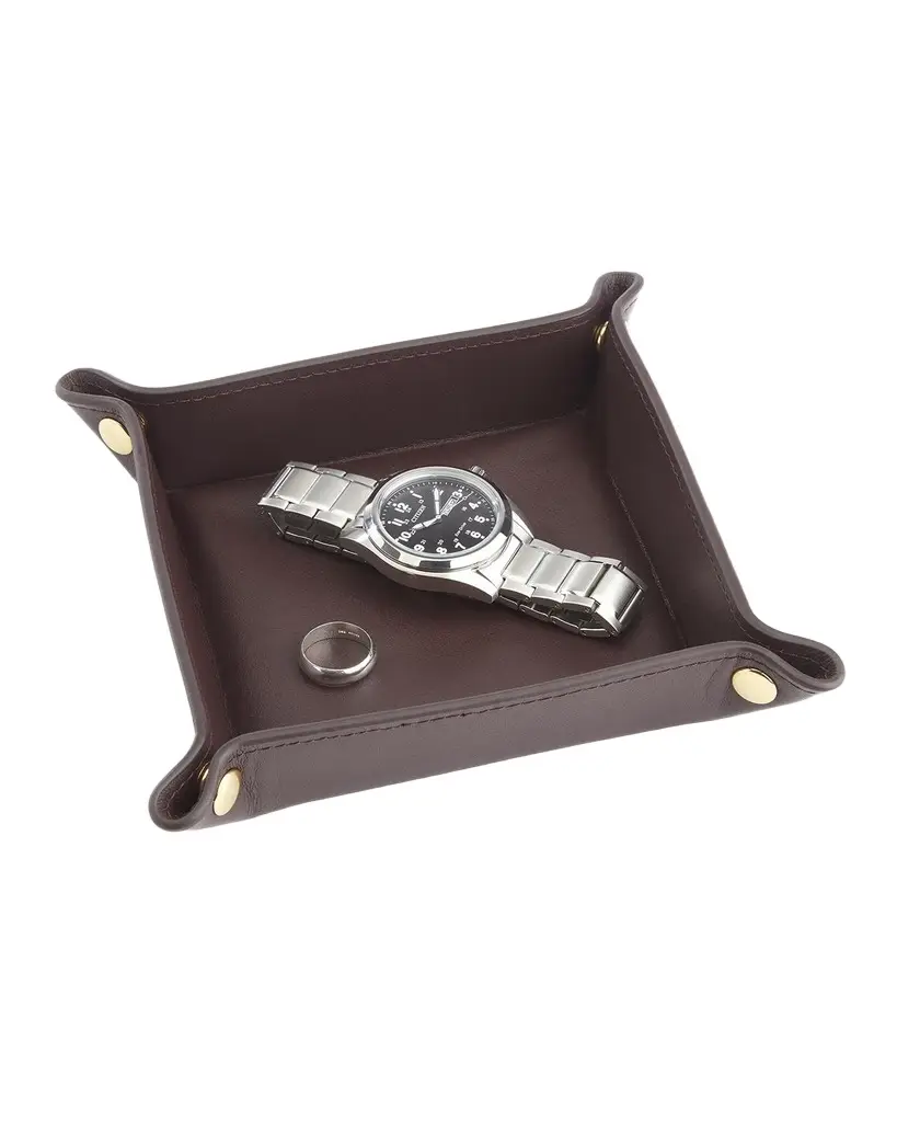 Royce New York Monogrammed Leather Catchall Valet Tray