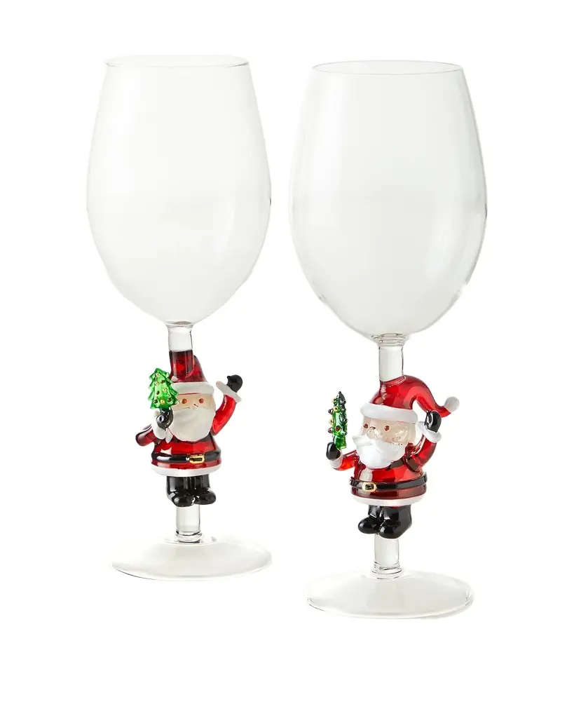 Neiman Marcus Figural Santa Wine Glasses, Set of 2