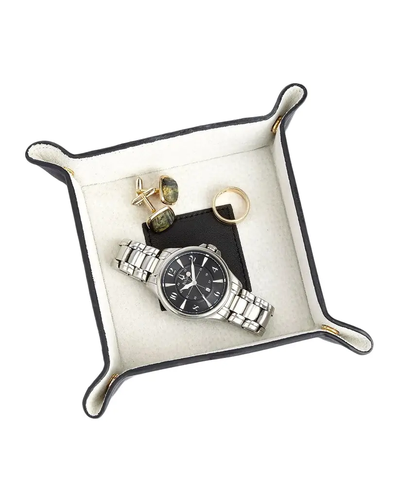 Royce New York Personalized Suede & Leather Catchall Valet Tray