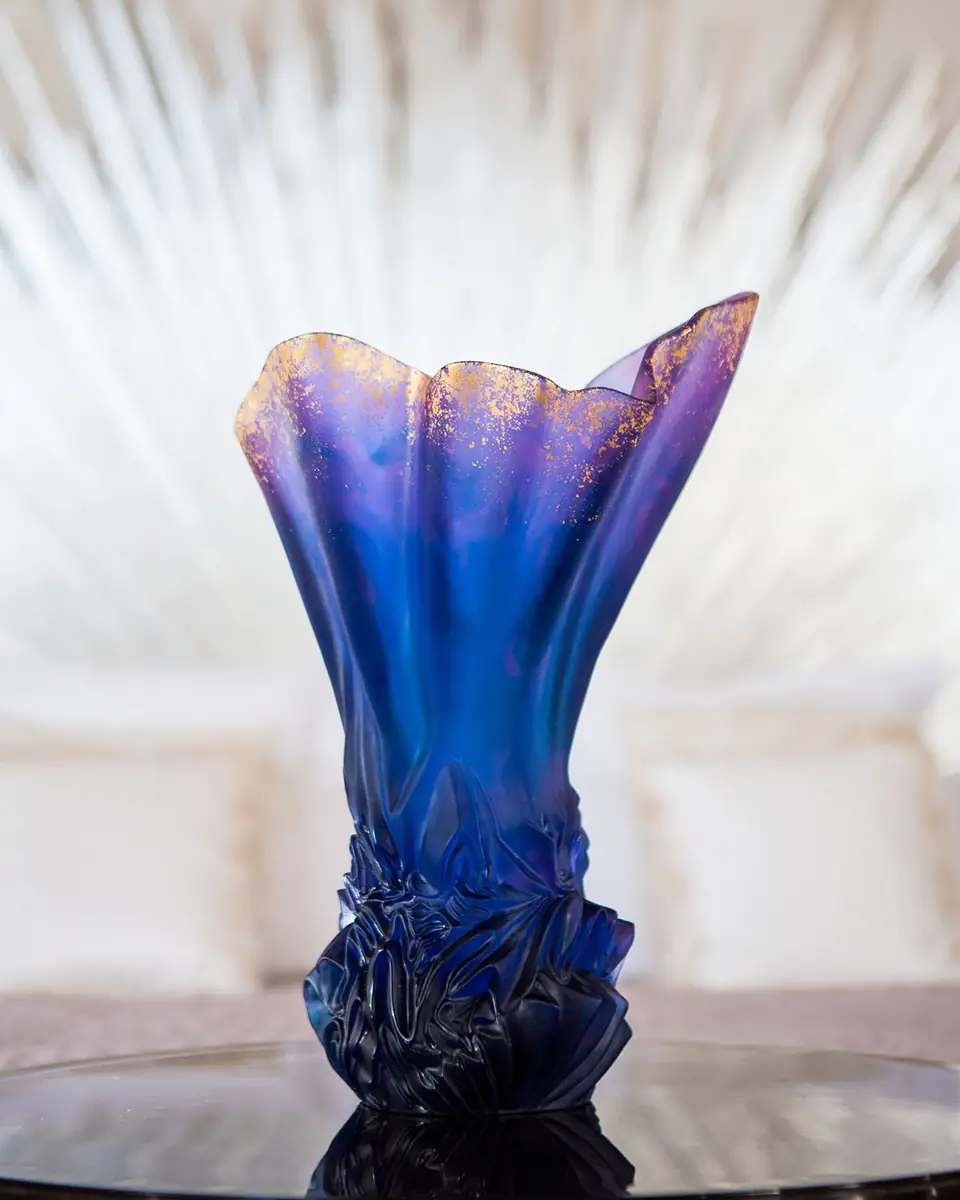 Daum Croisiere Large Midnight Blue Gilded Draped Vase | Thumbnail 3