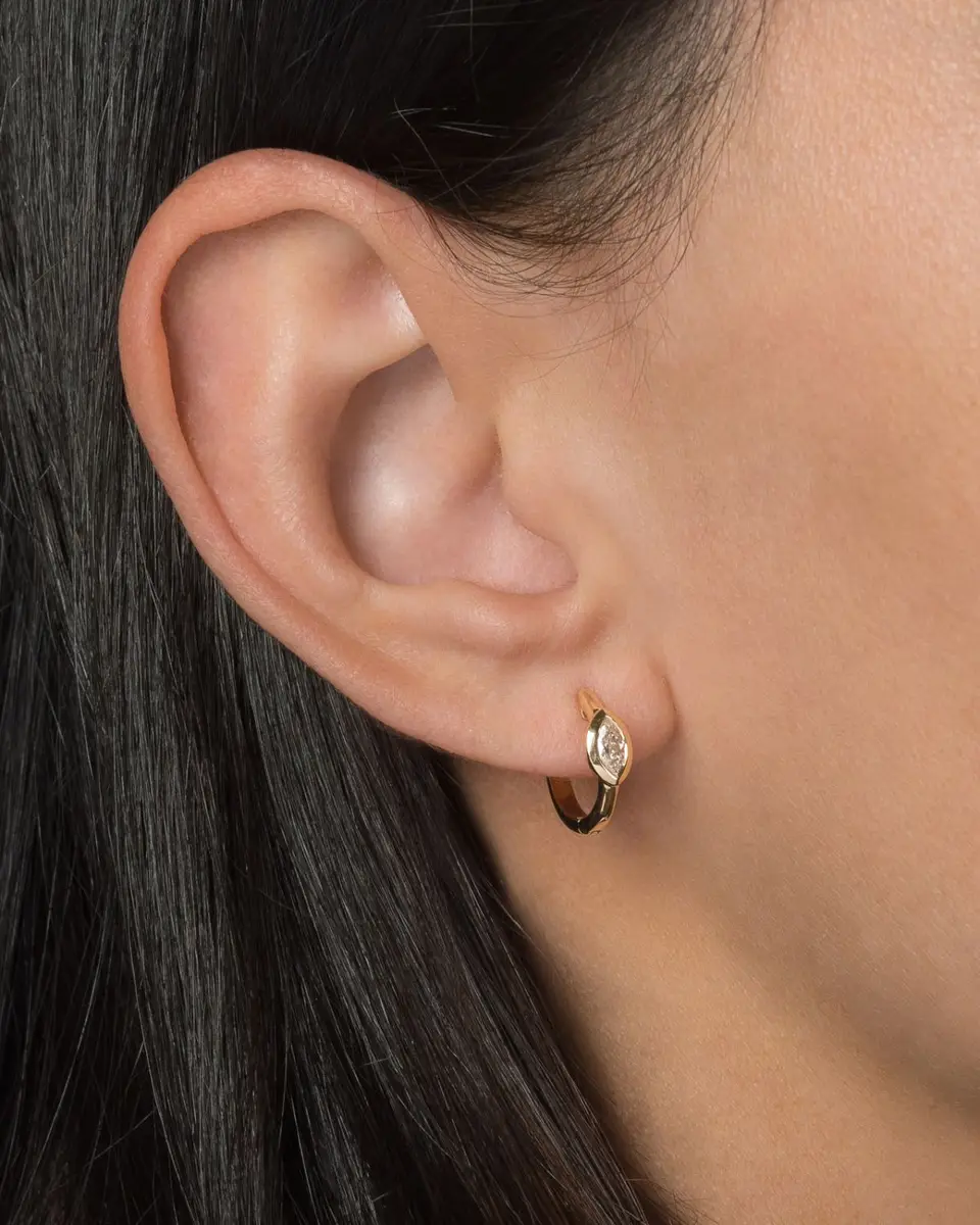 Zoe Lev Jewelry 14K Gold Huggie Earrings with Marquis Diamond | Image 1 Zoe Lev Jewelry 14K Gold Huggie Earrings with Marquis Diamond | Image 1