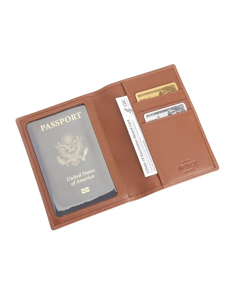 Royce New York Personalized Leather RFID-Blocking Passport Wallet with Vaccine Card Pocket