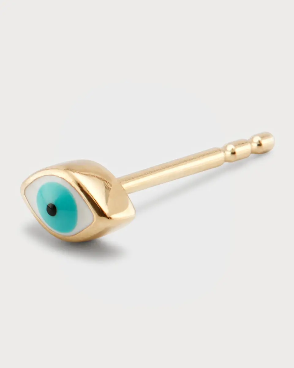 Sydney Evan 14K Gold Enamel Evil Eye Stud Earring, Single | Thumbnail 2