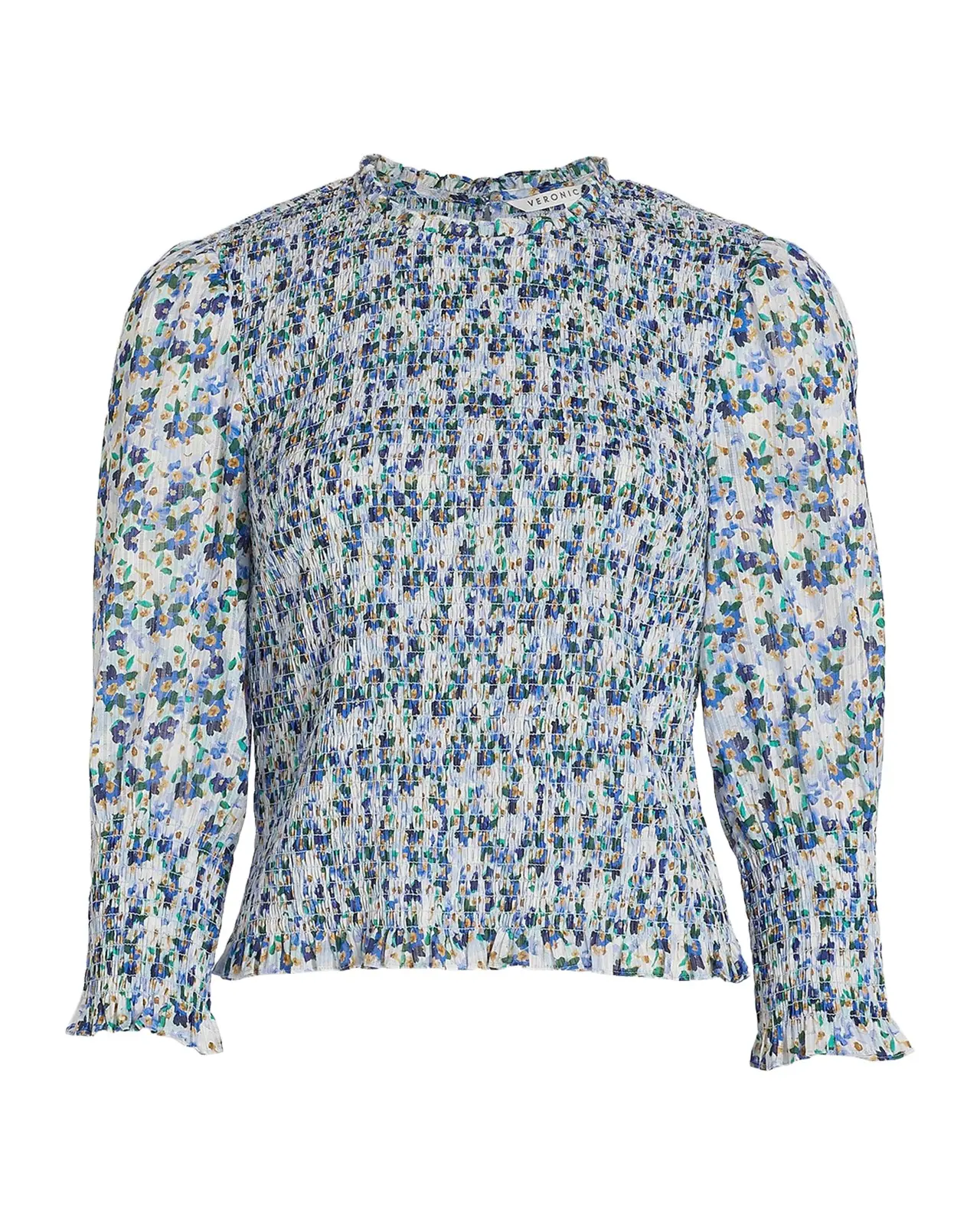 Veronica Beard Kali Floral Smocked Three-Quarter Sleeve Top