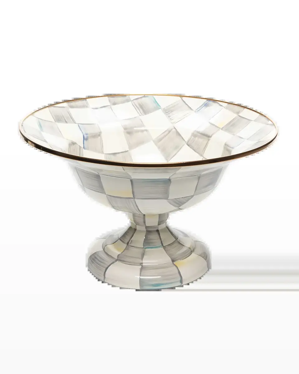 MacKenzie-Childs Sterling Check Enamel Compote Bowl, Large | Thumbnail 2 MacKenzie-Childs Sterling Check Enamel Compote Bowl, Large | Thumbnail 2