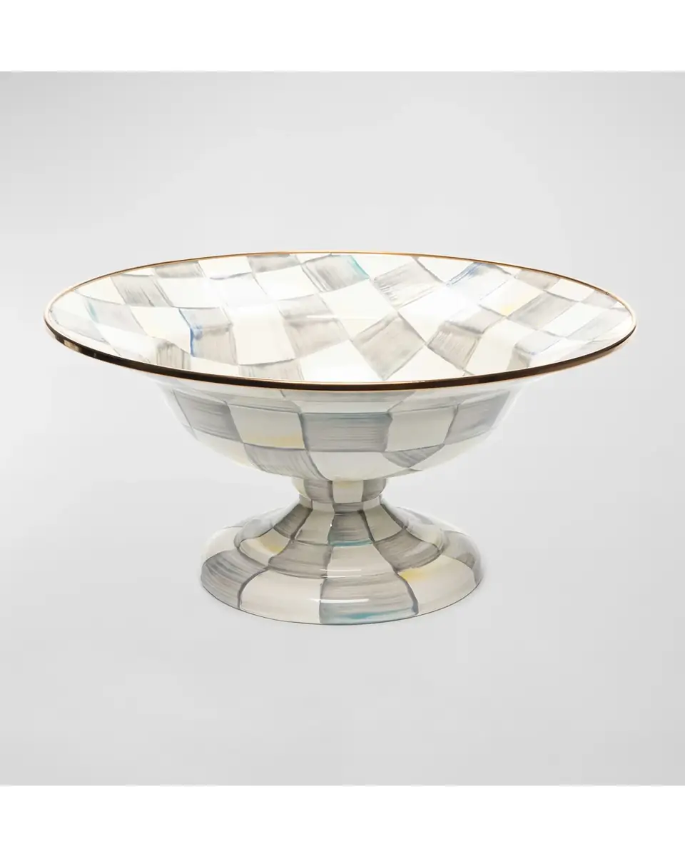 MacKenzie-Childs Sterling Check Enamel Compote Bowl, Large | Thumbnail 3 MacKenzie-Childs Sterling Check Enamel Compote Bowl, Large | Thumbnail 3