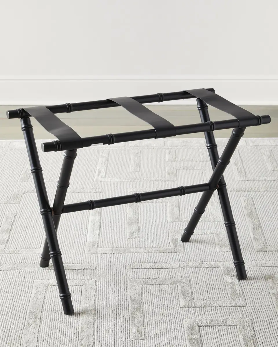 Gate House Furniture Bamboo Inspired Luggage Rack with Leather Straps | Thumbnail 3