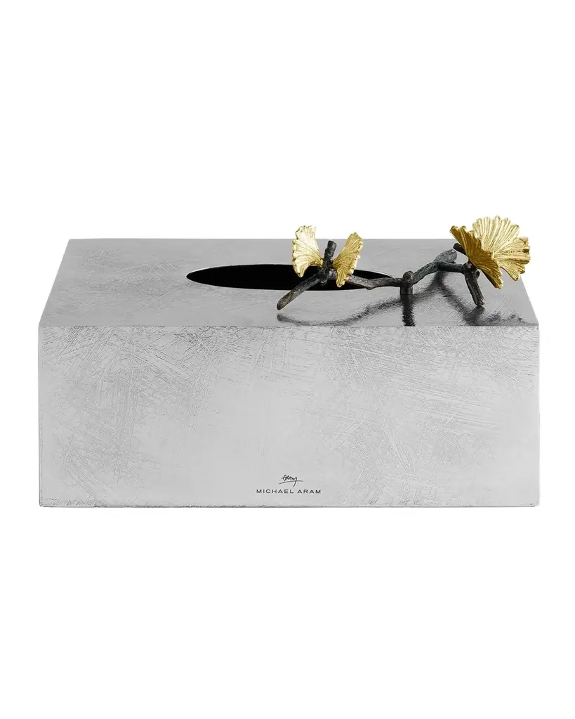 Michael Aram Butterfly Ginkgo Rectangular Tissue Box Holder | Image 1 Michael Aram Butterfly Ginkgo Rectangular Tissue Box Holder | Image 1