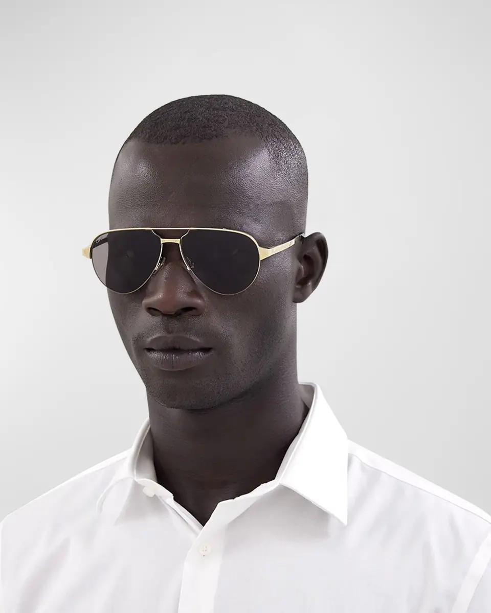 Cartier Men's Half-Rim Metal Aviator Sunglasses with Logo | Thumbnail 2 Cartier Men's Half-Rim Metal Aviator Sunglasses with Logo | Thumbnail 2