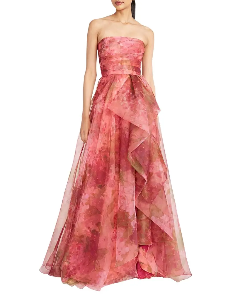 Theia Fahreta Strapless Floral-Print Ruffle Gown | Image 1 Theia Fahreta Strapless Floral-Print Ruffle Gown | Image 1