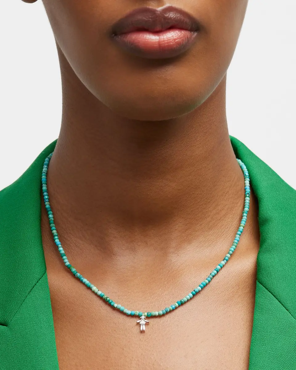 LITTLE ONES PARIS 18K White Gold and Diamonds Girl Turquoise Beaded Necklace | Thumbnail 2 LITTLE ONES PARIS 18K White Gold and Diamonds Girl Turquoise Beaded Necklace | Thumbnail 2