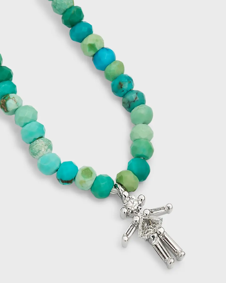 LITTLE ONES PARIS 18K White Gold and Diamonds Girl Turquoise Beaded Necklace | Thumbnail 3 LITTLE ONES PARIS 18K White Gold and Diamonds Girl Turquoise Beaded Necklace | Thumbnail 3