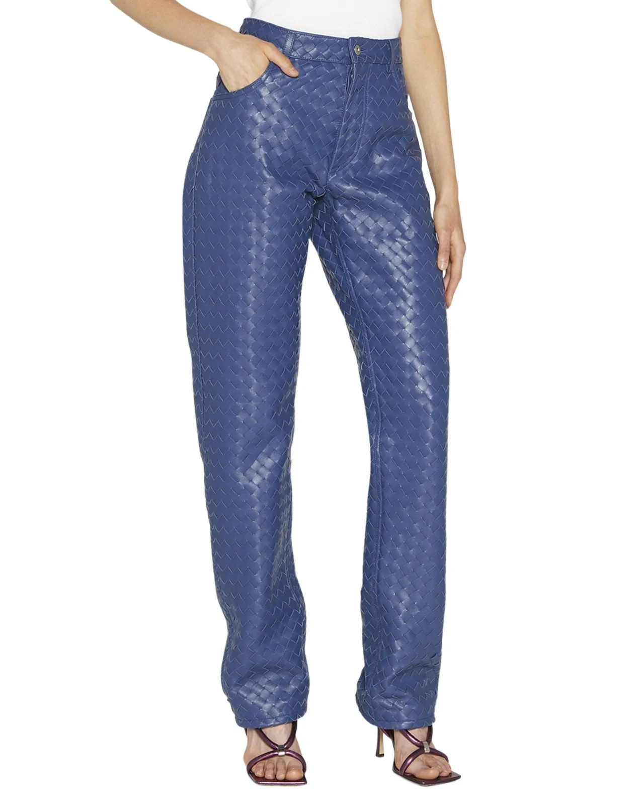Intrecciato Woven Leather Straight Leg Trousers Intrecciato Woven Leather Straight Leg Trousers