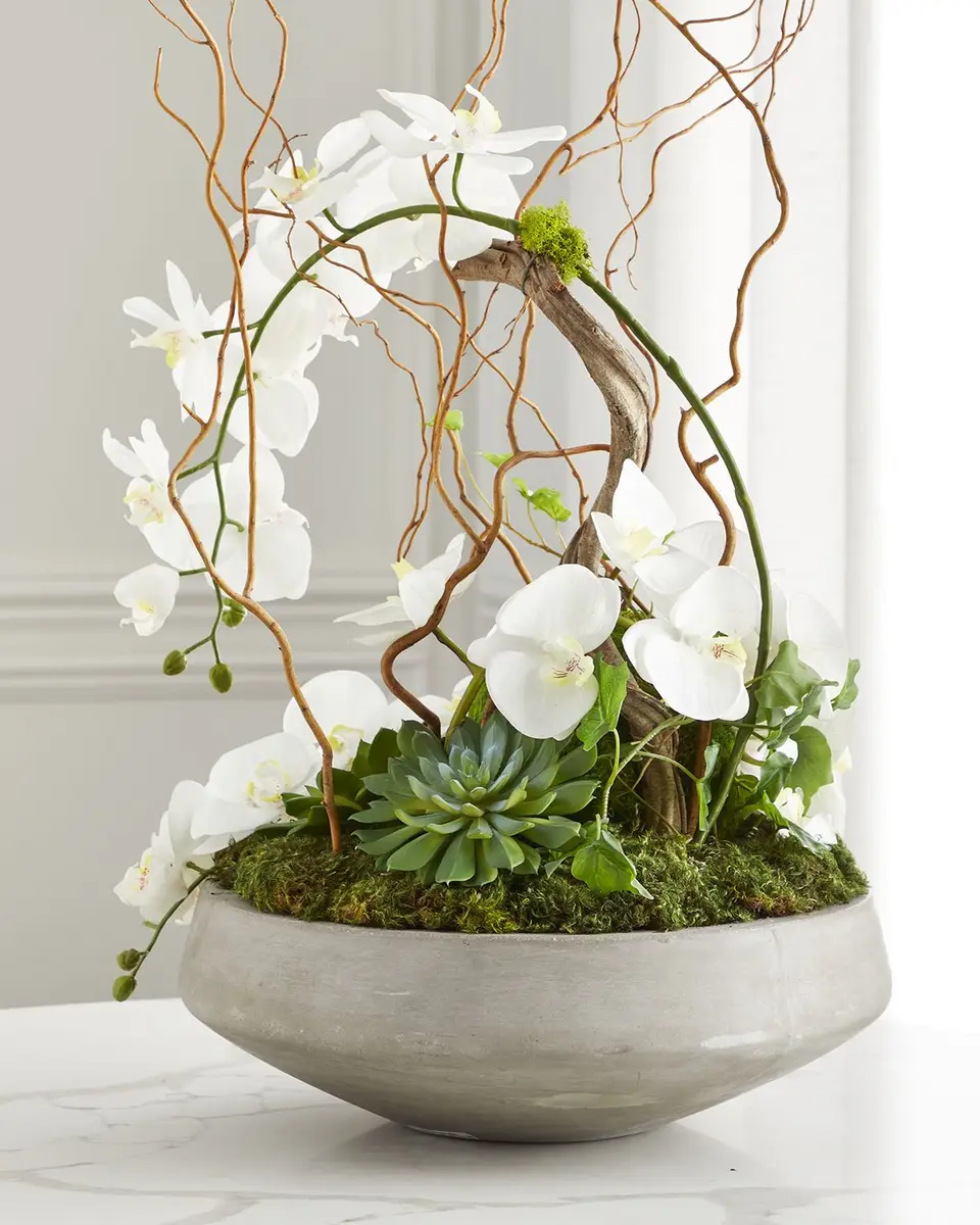 John-Richard Collection Waterfall Orchids 34" Faux Floral Arrangement in Concrete Pot | Thumbnail 2 John-Richard Collection Waterfall Orchids 34" Faux Floral Arrangement in Concrete Pot | Thumbnail 2