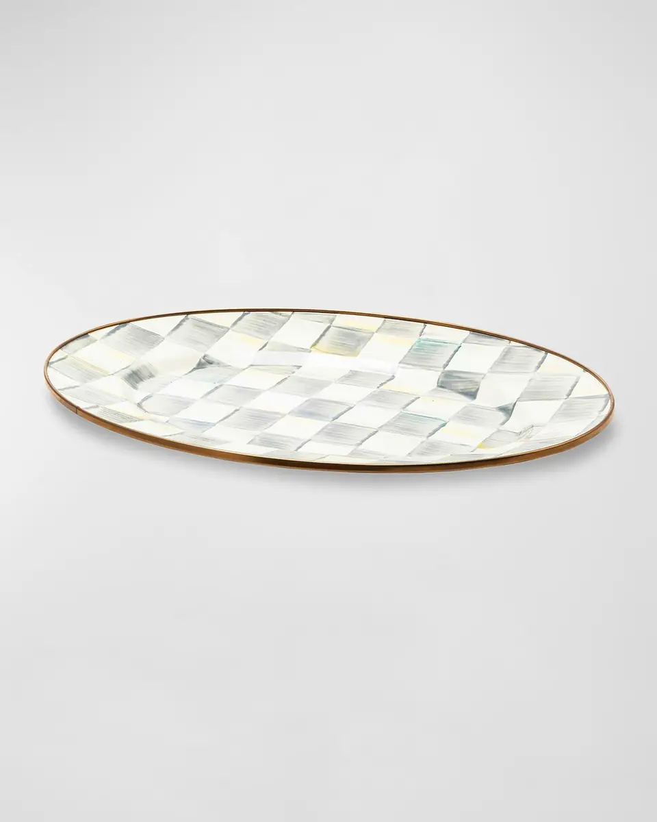 MacKenzie-Childs Sterling Check Enamel Oval Platter, Small | Thumbnail 2 MacKenzie-Childs Sterling Check Enamel Oval Platter, Small | Thumbnail 2