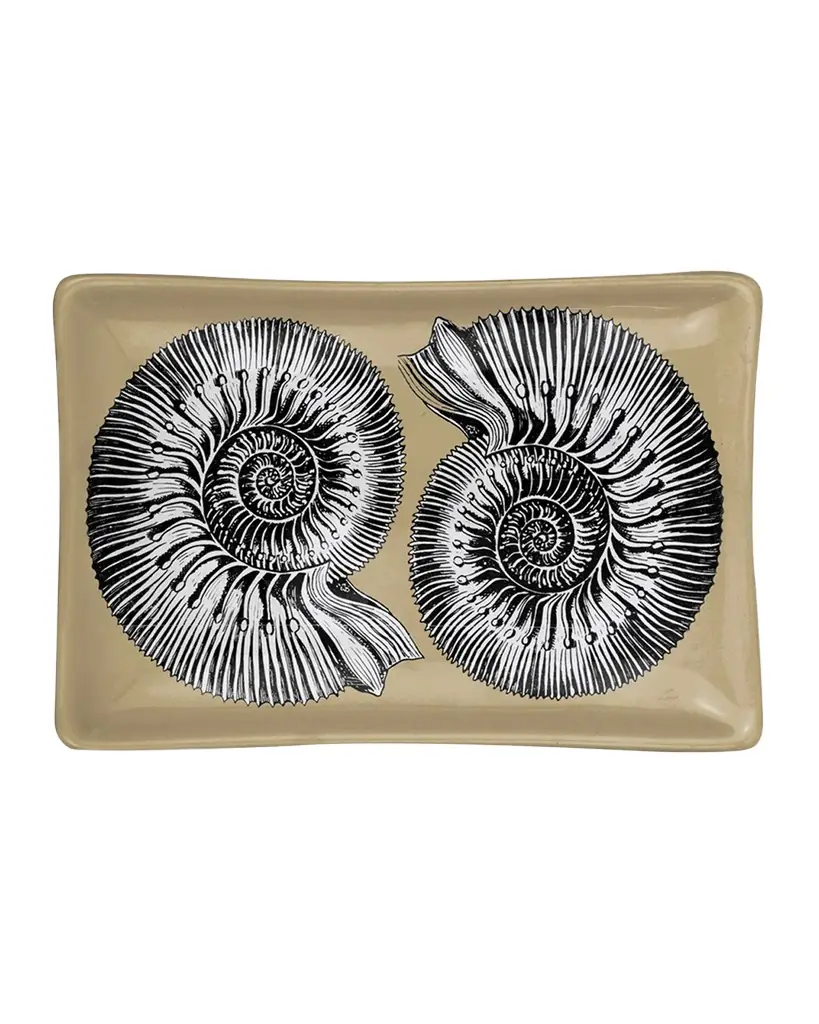 FORNASETTI Rectangular Ashtray - Conchiglie Black Gold White | Image 1 FORNASETTI Rectangular Ashtray - Conchiglie Black Gold White | Image 1