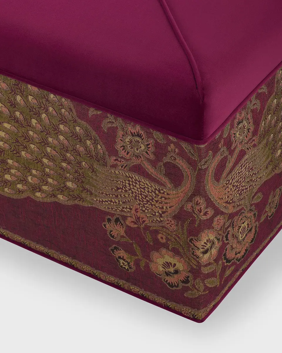 Haute House Jacquard Peacock Square Velvet Ottoman | Thumbnail 2 Haute House Jacquard Peacock Square Velvet Ottoman | Thumbnail 2