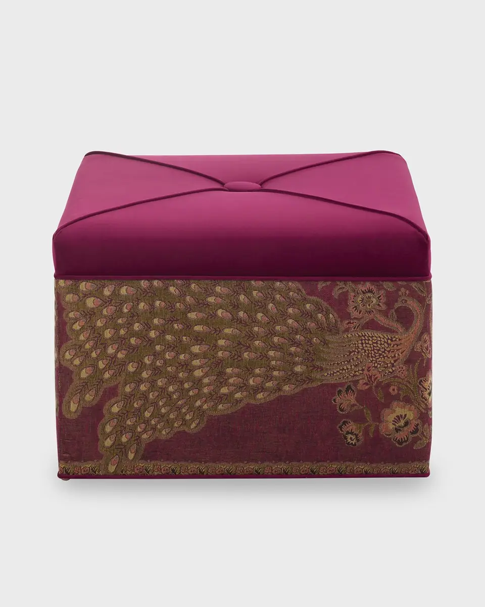 Haute House Jacquard Peacock Square Velvet Ottoman | Thumbnail 3 Haute House Jacquard Peacock Square Velvet Ottoman | Thumbnail 3