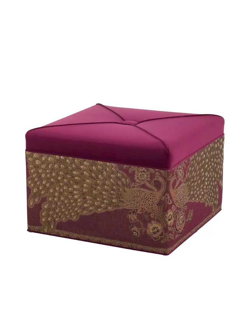 Haute House Jacquard Peacock Square Velvet Ottoman | Image 1 Haute House Jacquard Peacock Square Velvet Ottoman | Image 1
