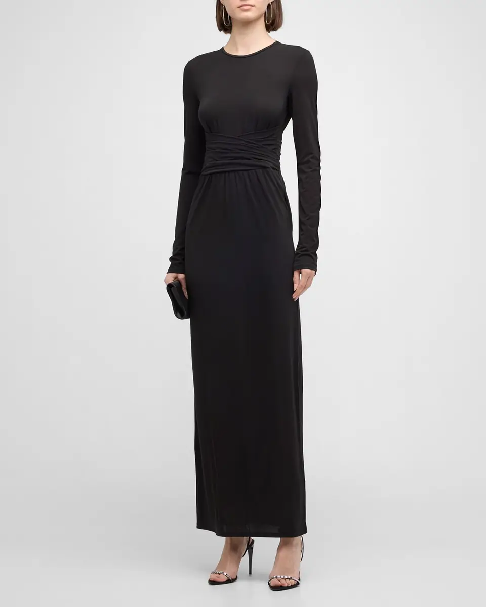 Emporio Armani Pleated Long-Sleeve Jersey Column Gown | Thumbnail 2