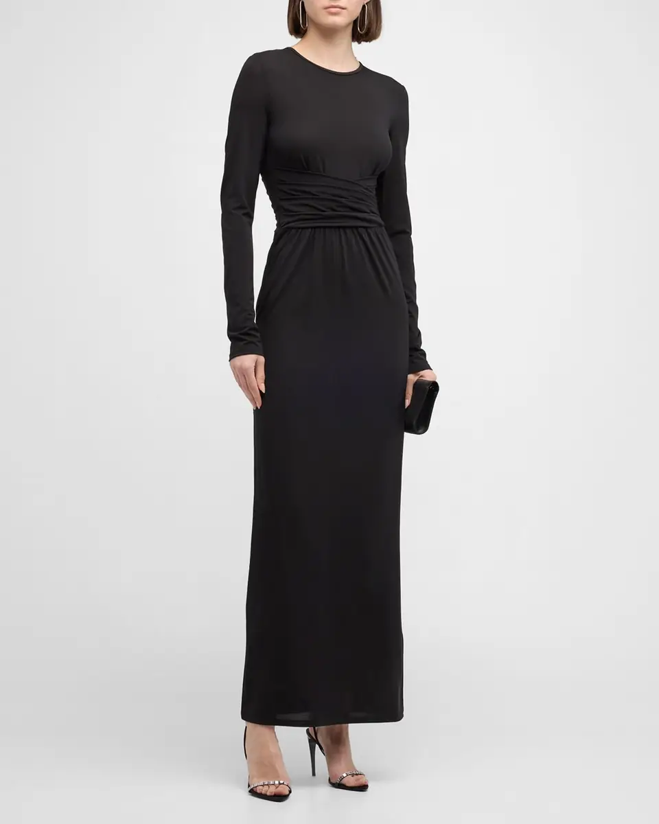Emporio Armani Pleated Long-Sleeve Jersey Column Gown | Thumbnail 3