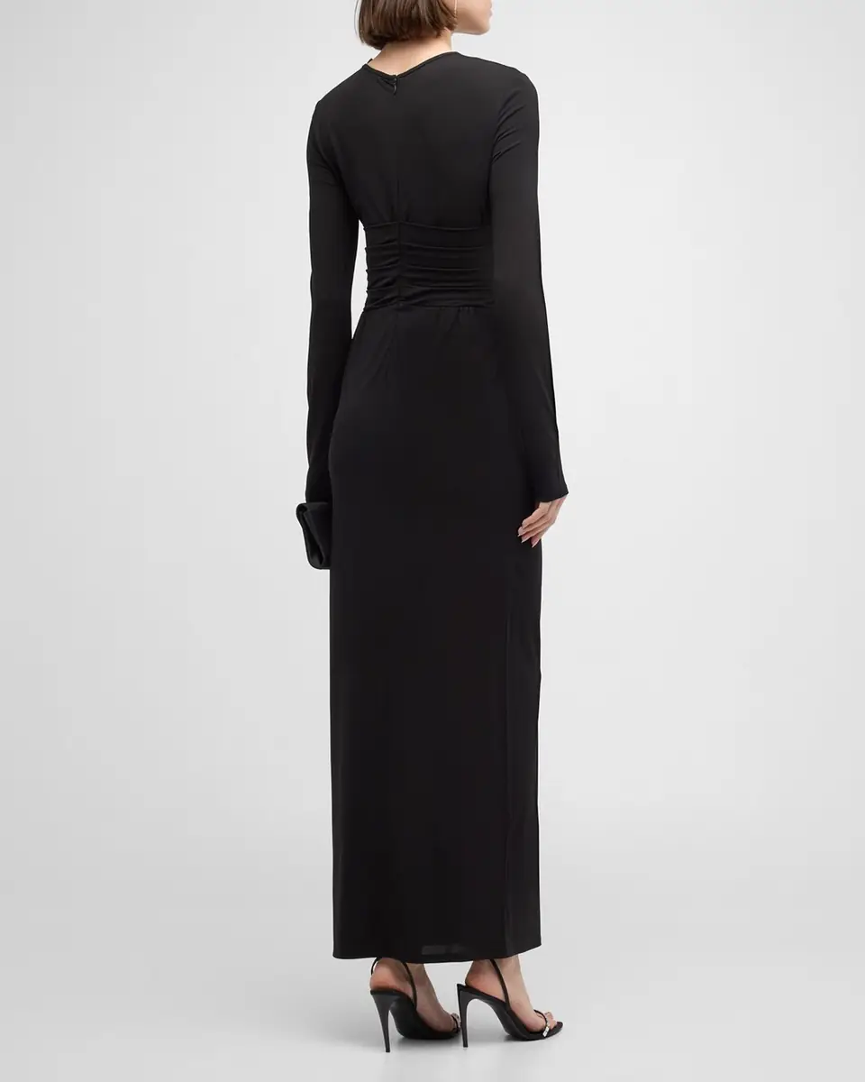 Emporio Armani Pleated Long-Sleeve Jersey Column Gown | Thumbnail 4