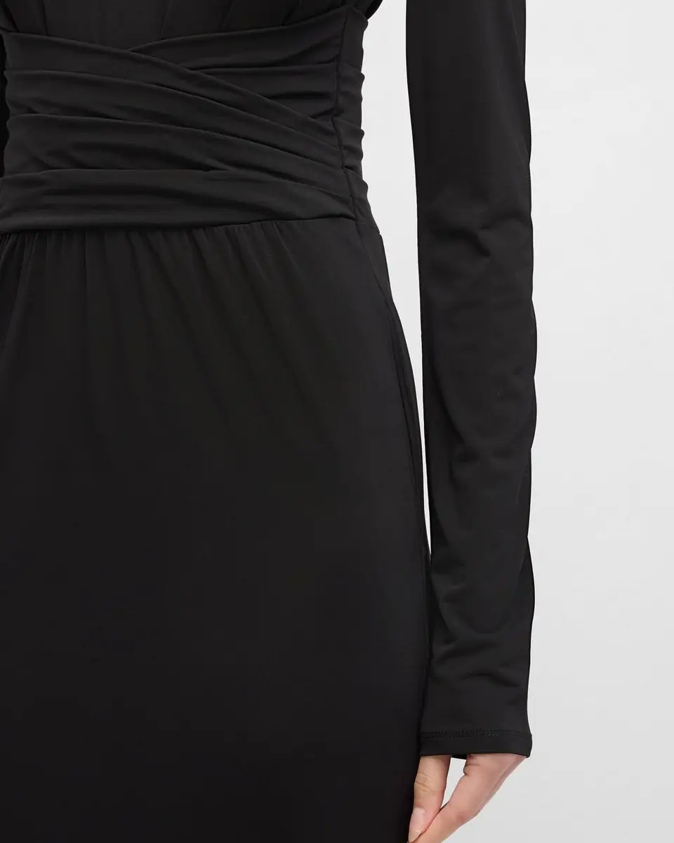 Emporio Armani Pleated Long-Sleeve Jersey Column Gown | Thumbnail 5