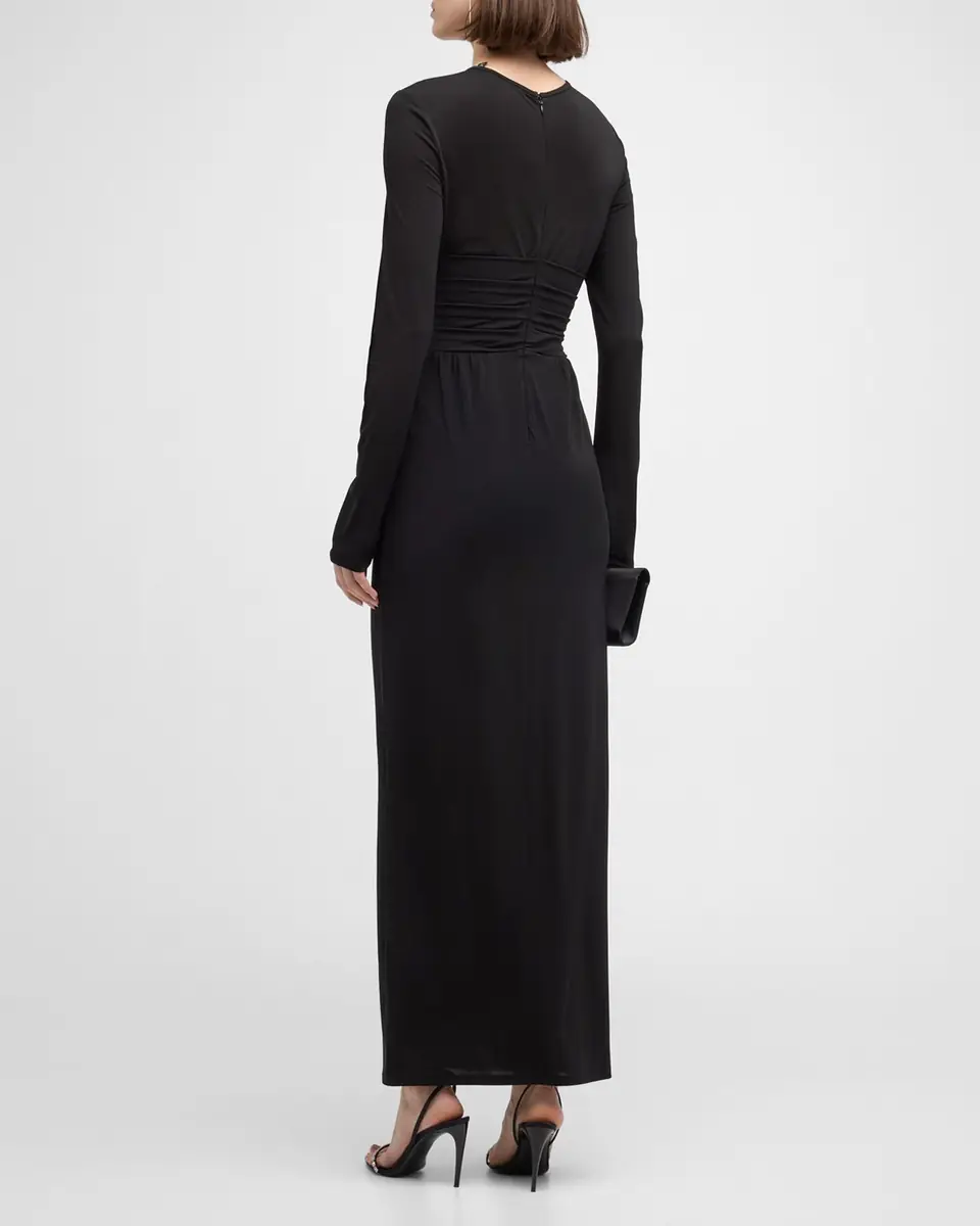 Emporio Armani Pleated Long-Sleeve Jersey Column Gown | Thumbnail 6