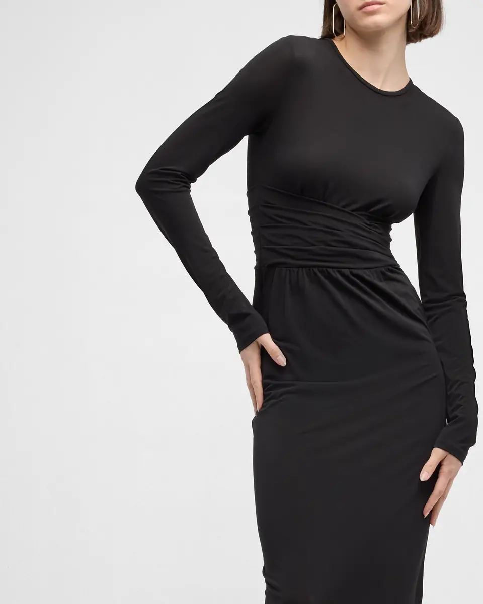 Emporio Armani Pleated Long-Sleeve Jersey Column Gown | Thumbnail 7