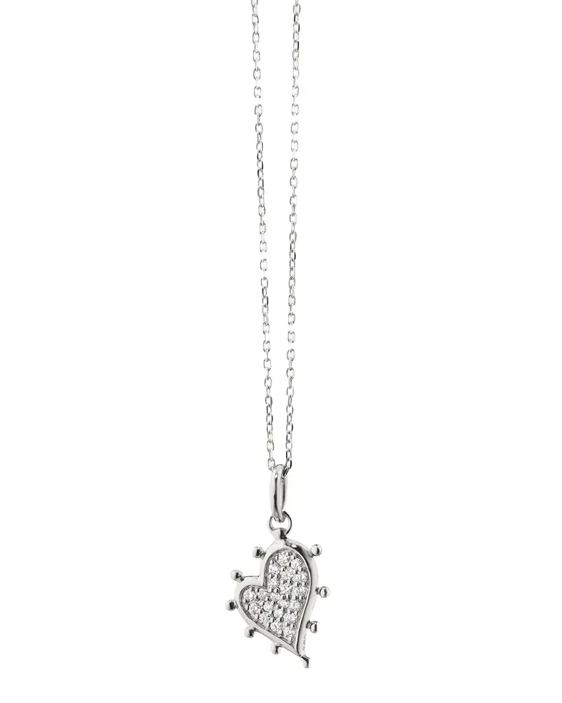 Sterling Silver Petite Pavé White Sapphire Heart Necklace Sterling Silver Petite Pavé White Sapphire Heart Necklace