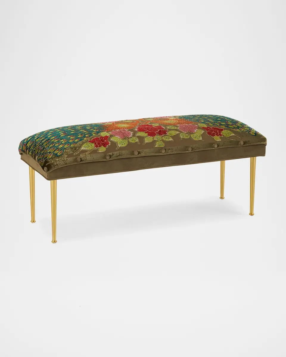 Haute House Peacock Bench with Brass Legs, 42" | Thumbnail 2 Haute House Peacock Bench with Brass Legs, 42" | Thumbnail 2