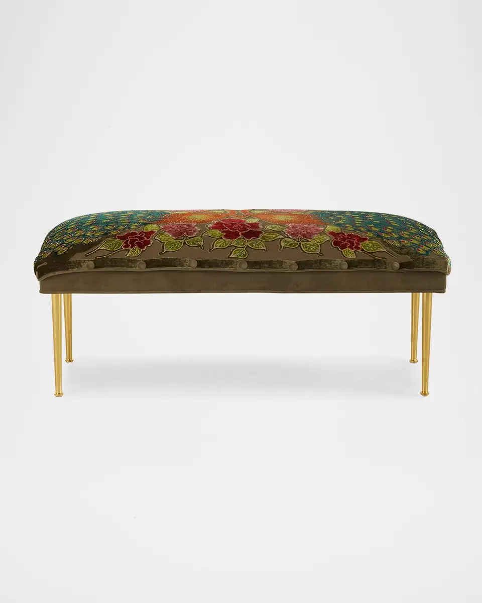 Haute House Peacock Bench with Brass Legs, 42" | Thumbnail 4 Haute House Peacock Bench with Brass Legs, 42" | Thumbnail 4