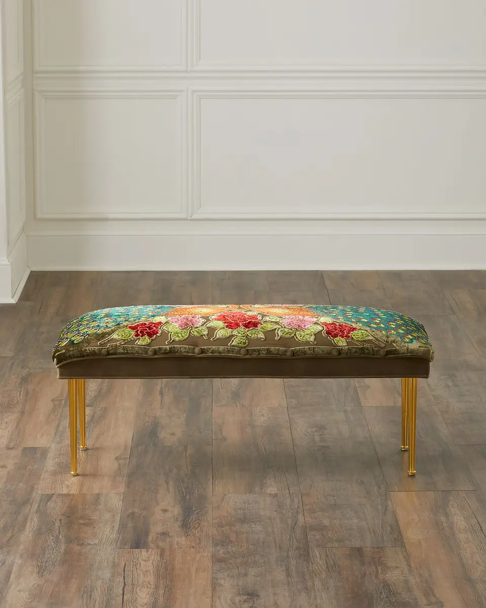 Haute House Peacock Bench with Brass Legs, 42"