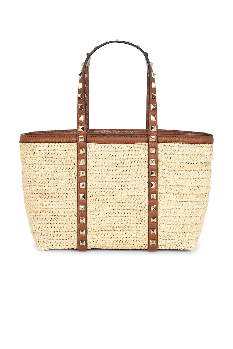 Valentino Garavani Crochet Raffia Rockstud Mini Tote Bag | Thumbnail 3 Valentino Garavani Crochet Raffia Rockstud Mini Tote Bag | Thumbnail 3